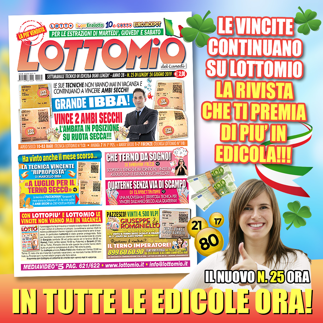 Lottomio del Lunedì n. 25 disponibile in tutte le edicola, questa