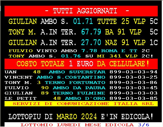 SERVIZI LOTTO AGGIORNATI PER MARTEDI HANNO VINTO SPAVENTA